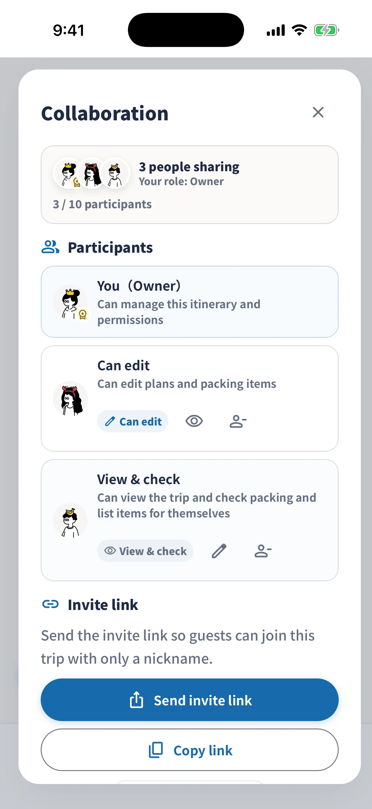 Collaboration screen with Humation avatars and participant roles